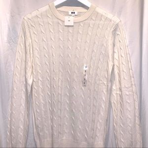 NWT Uniqlo Wool Blend Cable Crew Neck Sweater